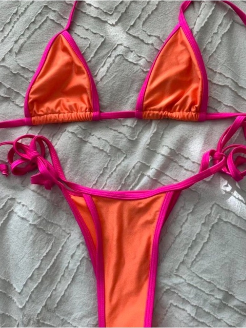 Neon Orange & Hot Pink Triangle Bikini Set - Picture 2 of 3
